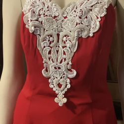 Loralie / Chic Strapless Red Dress With Lace  Detail 