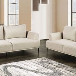 Brand New Beige Chenille Modern Style Sofa & Loveseat 