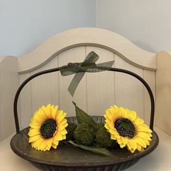 Metal Tray/Basket With Faux Sunflowers 🌻 and Moss Balls 