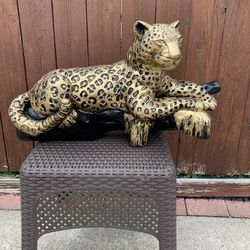 Leopard On The Log  Statue 