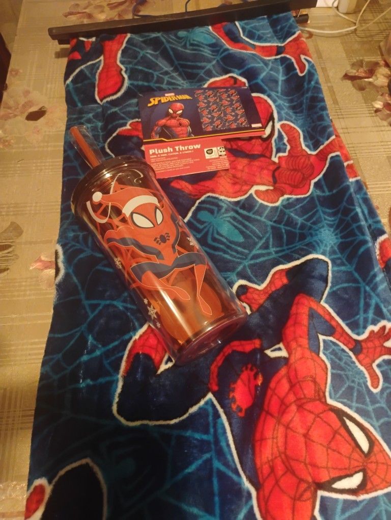 Spiderman Blanket And Tumbler $35