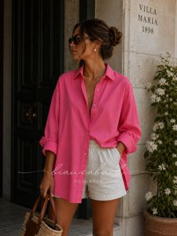 ZARA Poplin Cotton Button Front Shirt Hot Pink/Fuchsia Size XS