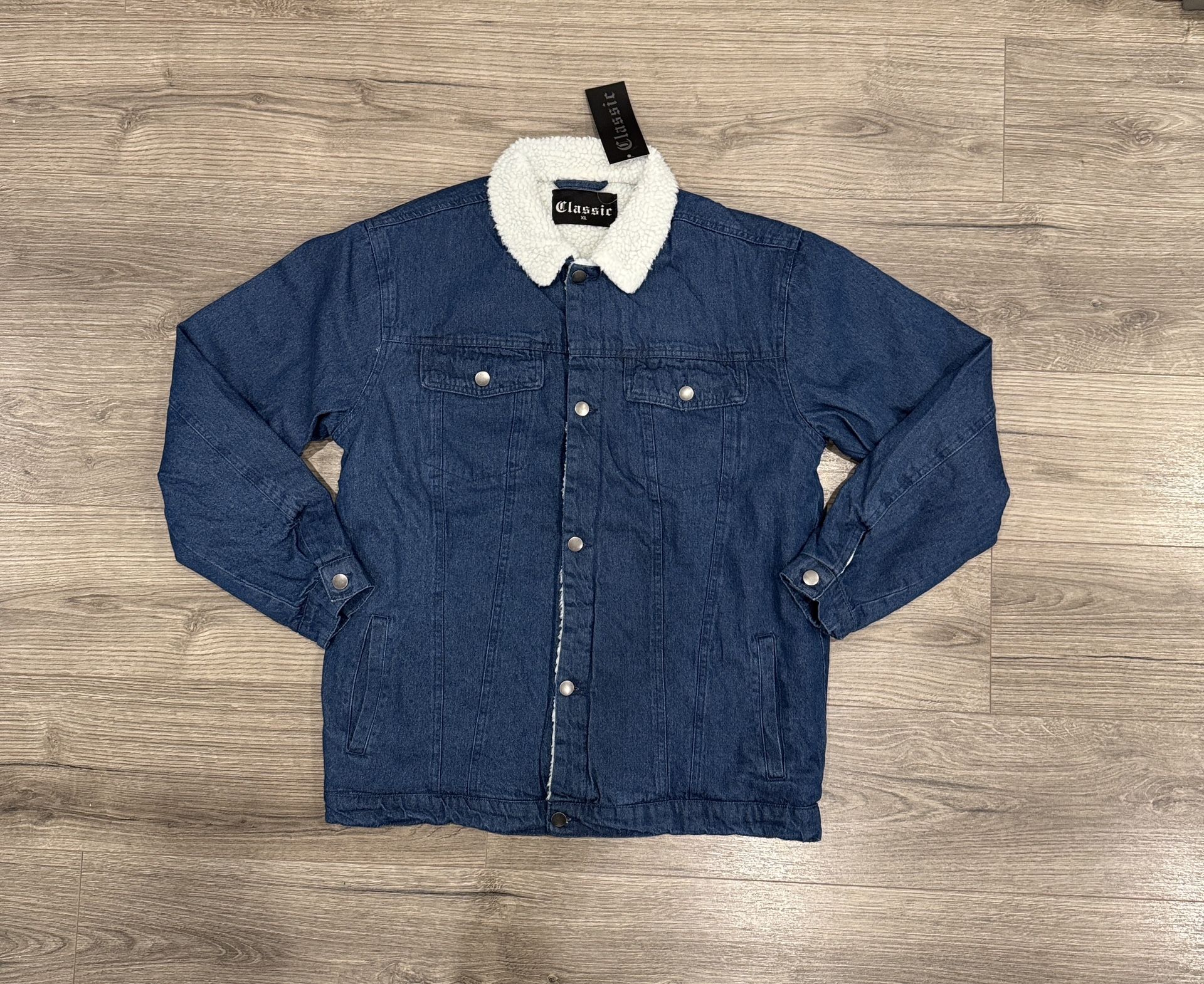 Classic Sherpa Lined Blue Denim Jacket Men’s Size Extra Large Fits Closer To A Large