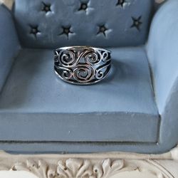 silver vintage style filigree swirl pattern cut out Hollowout Ring Jewelry size 6 1/2