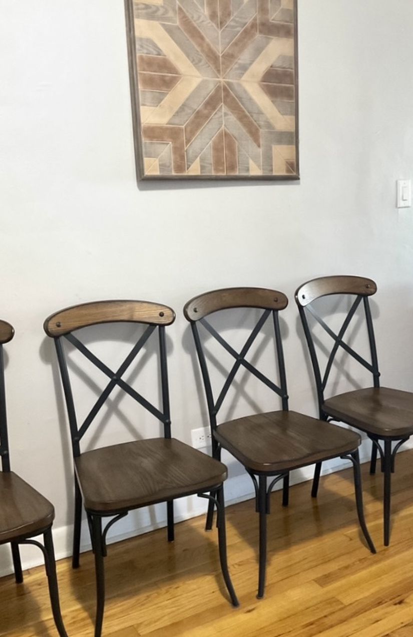 Four Solid Wood Dining Chairs - Brown/Black