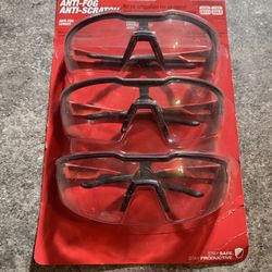 Milwaukee Safety Glasses with Clear anti Scratch Lenses Eye Protection (3 Pack)