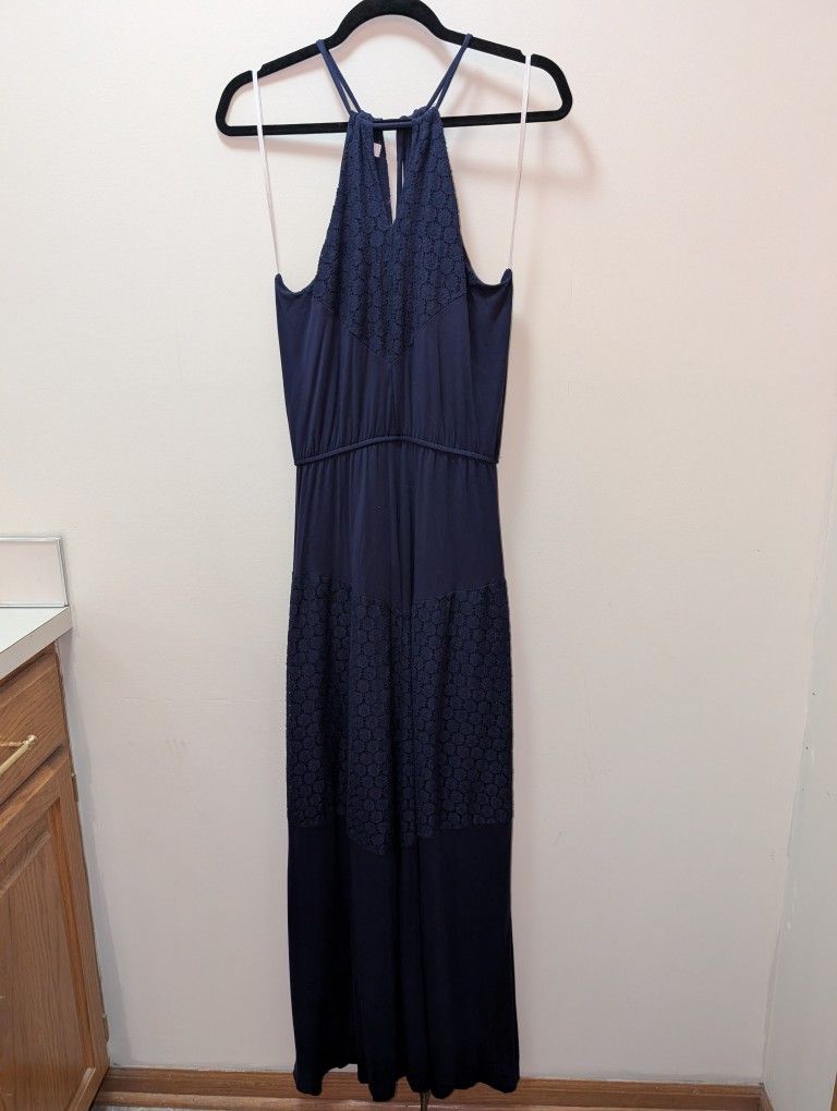 High Neck Halter Maxi Dress- Navy