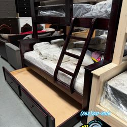 Twin Full Cherry Bunk Bed With Mattresses Trundle New Cama Litera 