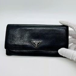 Authentic PRADA Tessuto Leather Long Wallet