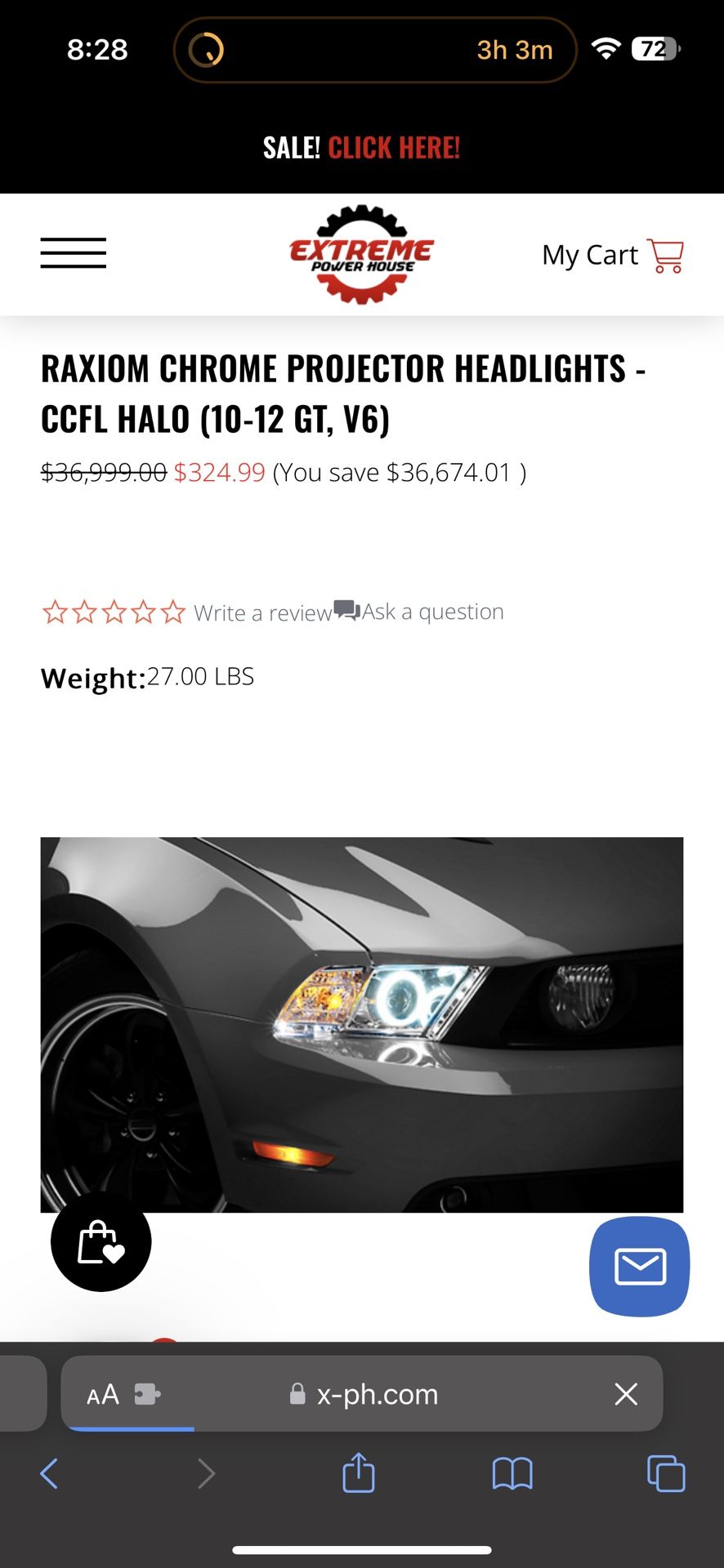 NEW Raxiom Chrome Projector Headlights - CCFL Halo (10-12 GT, V6) Mustang