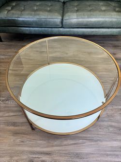 Round Glass Coffee Table with Gold Frame