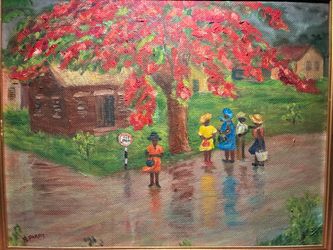 Caribbean Village Oil Painting