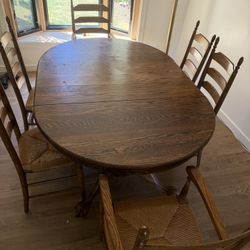 Vintage Oak Ladder Back Boling Chairs And Table