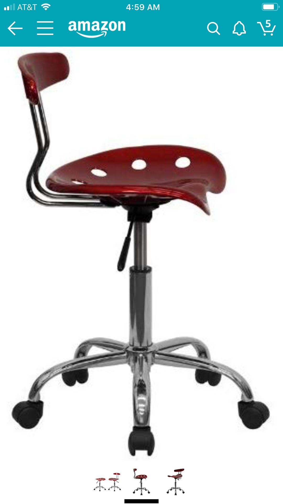 Swivel rolling task CHAIR-Chrome Shine Cherry seat Stool-Adjustable Height-Any room
