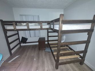 L shape wooden 3 piece bunk bed frame