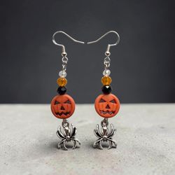 Jack-O-Lantern Spider Earrings