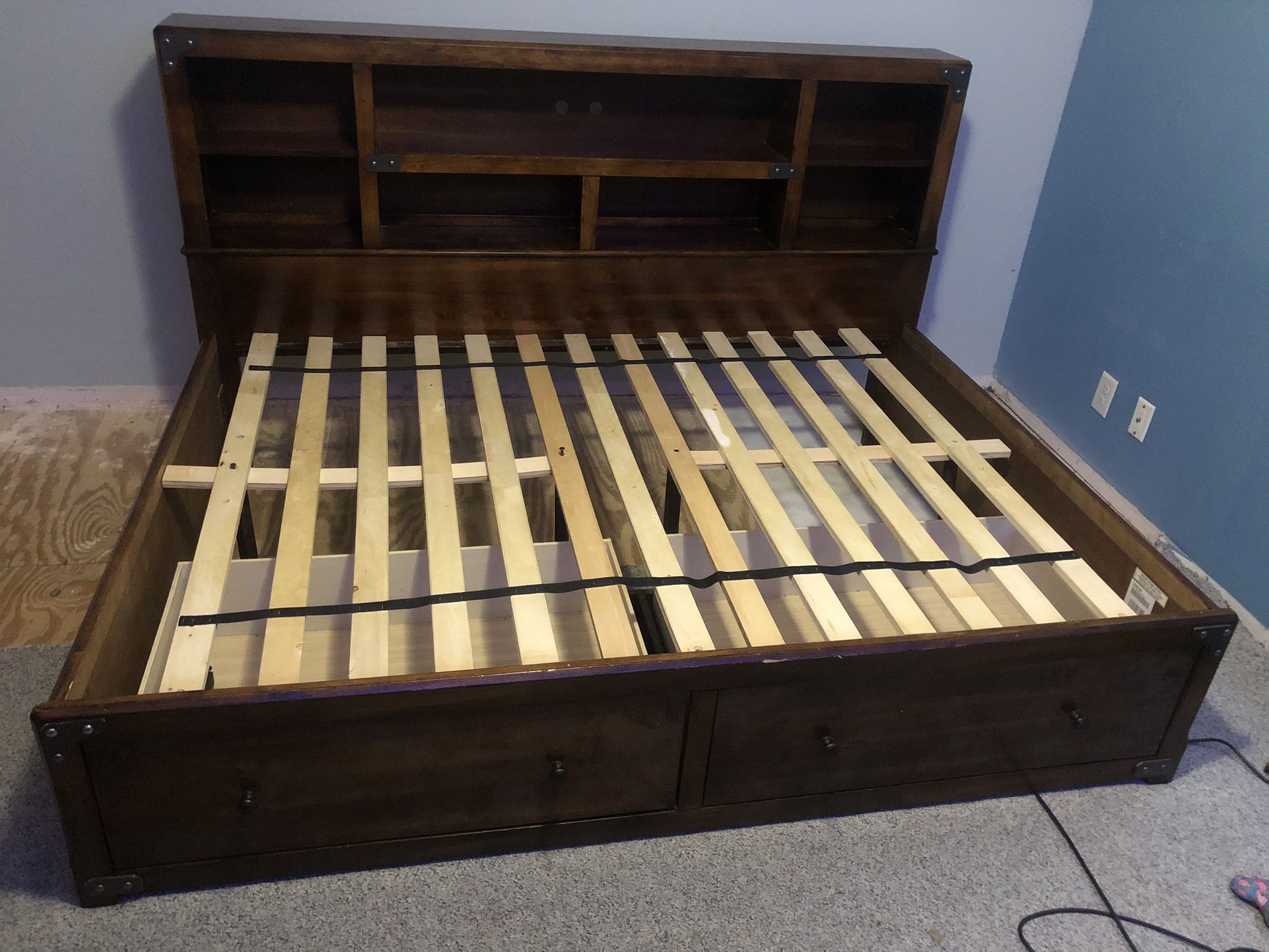 Full Size Wooden Bed Frame With Drawers