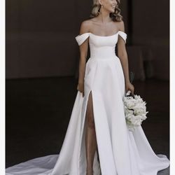 Off The Shoulder Satin Wedding Dress