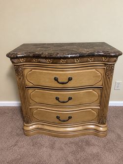 Set of 2 Elegant Nightstands with Marble Tops
