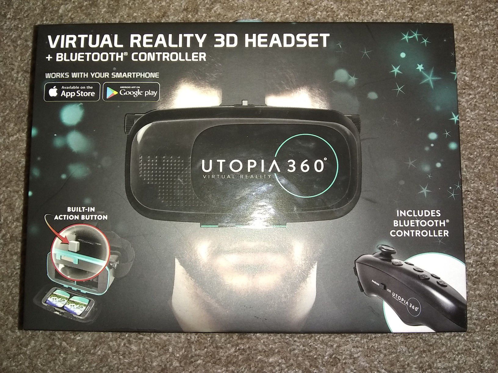 Virtual reality 3D headset with Bluetooth controller