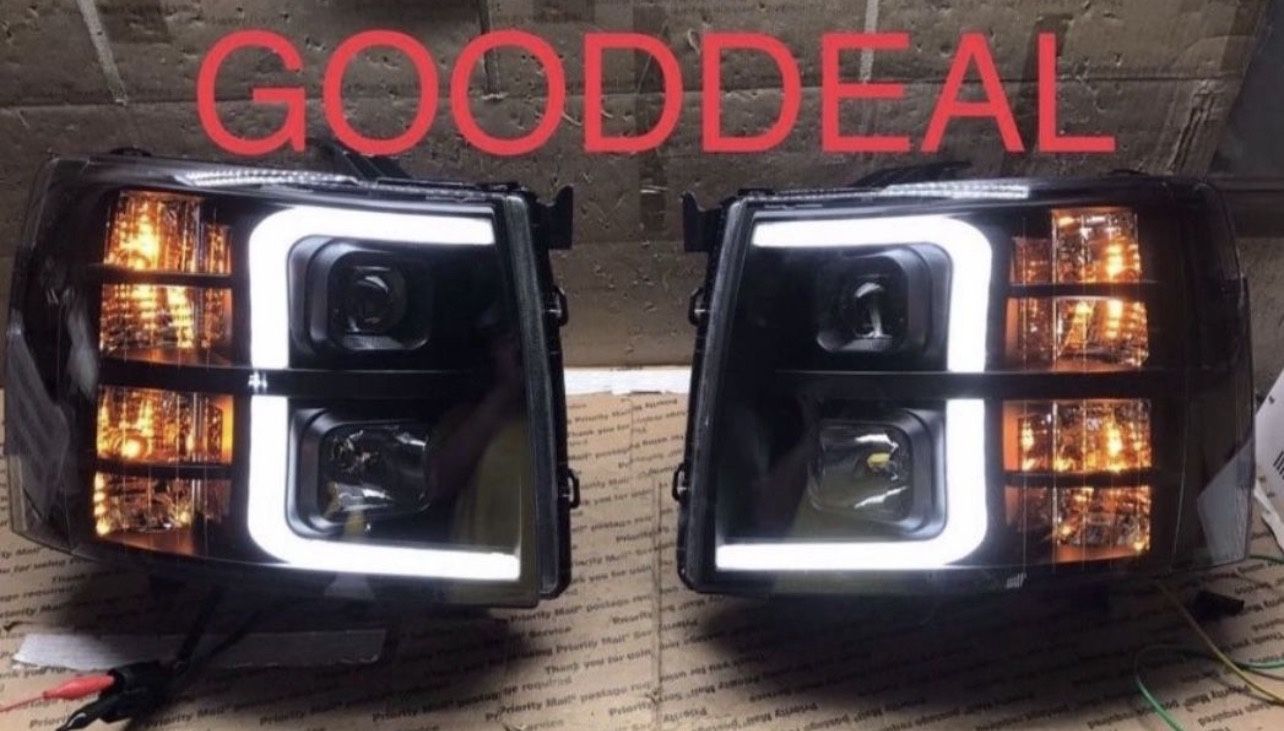 07-2013 Chevrolet Chevy Silverado 1500/2500/3500 Black LED Bar DRL Halogen Headlight Head Light Pair Set