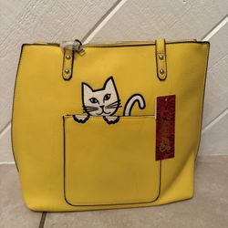 Yellow Bucket Purse With Cat