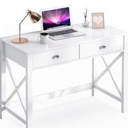 EdMaxwell WiberWi Home Office Desk with Drawers White Modern Writing Computer Desk, 