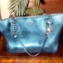 Metallic Teal,  COACH Tote with Silver 