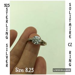 925 STER Silver Solitaire CZ Ring 8.25