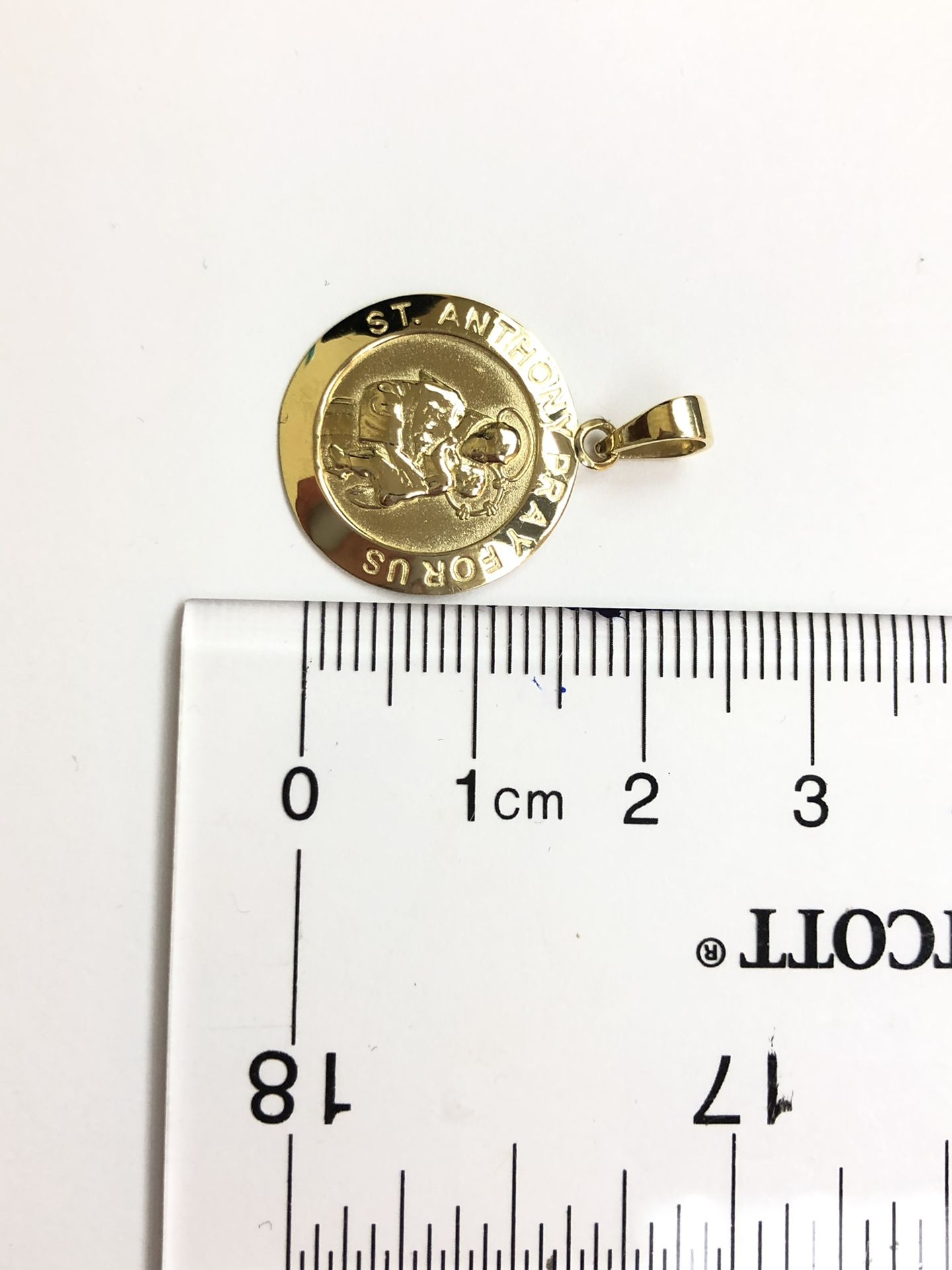 Saint Michael (pray for us ) religious pendant 14K REAL YELLOW GOLD.