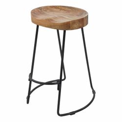 The Urban Port 24” Handcrafted Backless Barstool – Mango Wood Saddle Seat