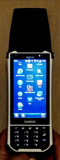 Nautiz x8 with NX81EXP-RTK GNSS cap, and SurvCE 5.08. With Windows and Sim