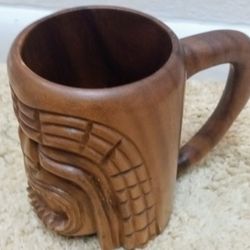 Hand Carved Wood Tiki Mug 