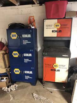 Two metal vintage Parts cabinets full