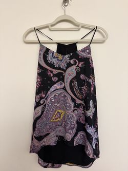 Express Barcelona Cami Womens M Black Multicolor Paisley Strappy Halter Tank Top