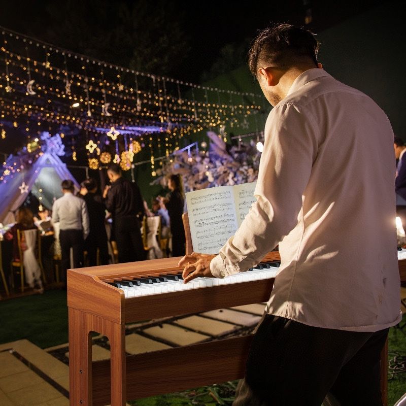 Glarry 88 Keys Full Weighted Keyboards Digital Piano with Furniture Stand, Brown