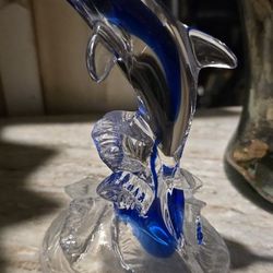 Blown Glass Blue And Clear Dolphin 