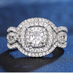  3Pcs  Sterling Silver Plated Set(SHIPPING ONLY) Wedding Rings Cubic Zirconia Bridal Ring Set