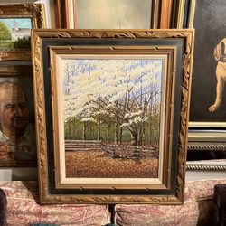 Vintage Original Painting Of Flowering Tree 