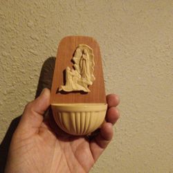 Holy water dispenser. Virgin Mary Made In Italy. Wooden