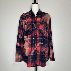 BDG Urban Outfitters Plaid Acid Washed Button Down Flannel Shirt