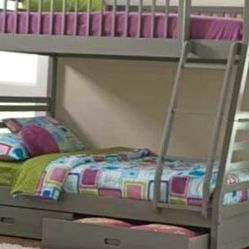 BUNK BEDS Twin Over Full Bunk Bed In Grey FREE MATTRESSES