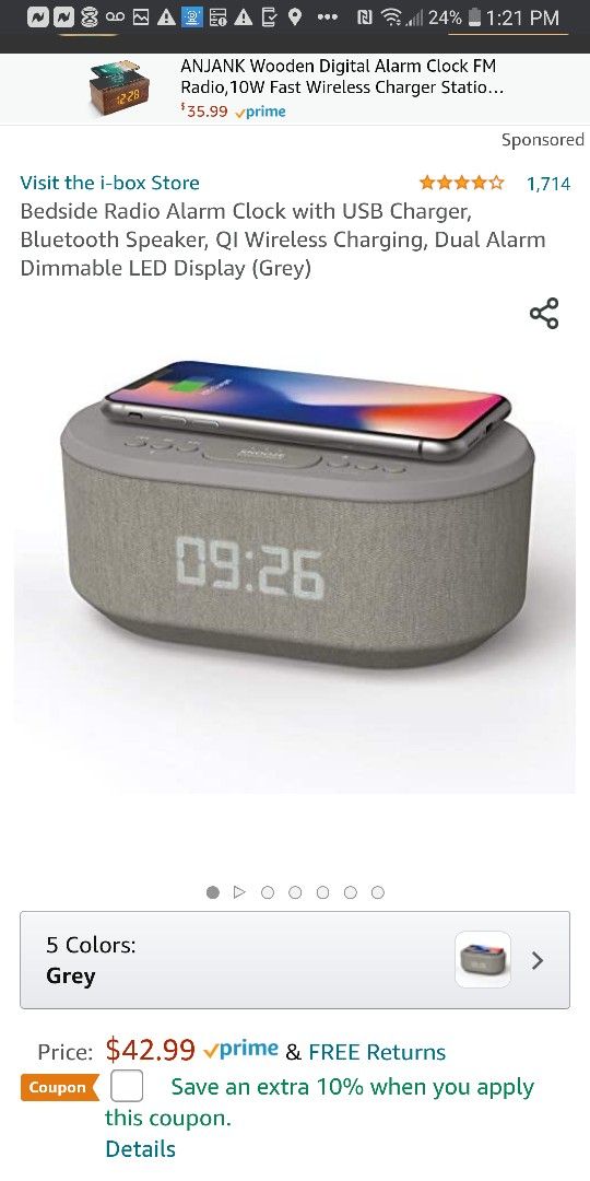 Bedside Radio Alarm Clock With USB Charger, Bluetooth Speaker And Wireless Charging