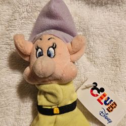 Disney Snow White Seven Dwarfs  DOPEY Bean Bag Magnetic Mini Plush