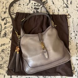 Gucci Duilio Brogue New Jackie Bag Leather Large- Gray