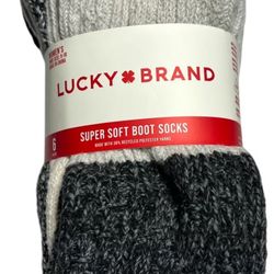 Lucky Brand Socks Womens 5-10 Super Soft Boot 6 Pairs Textured Black & Cream