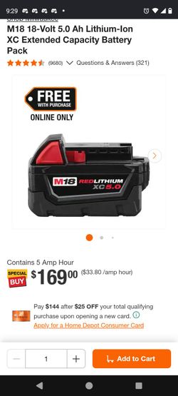 M18 18V 5.0 Ah Lithium-Ion XC Extended Capacity Battery Packs