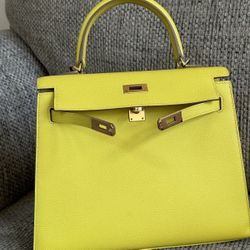 HERMÈS Lime Rose GHW KELLY 25 Epsom Sellier