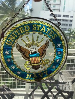 6 1/2” hand painted stained glass USN