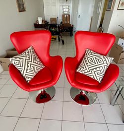 $75 for the Pair - Red Faux Leather Swivel Accent Chairs — Set of 2 | Aventura FL
